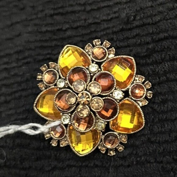 Vintage Amber Rhinestone Gold Tone Brooch Pin 2.5” EUC - Picture 3 of 4